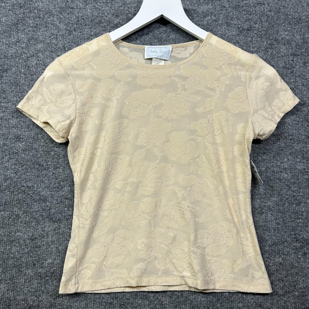 Hanky Panky Textured T-Shirt Women's Beige Burnout Floral Short Sleeve Top - S